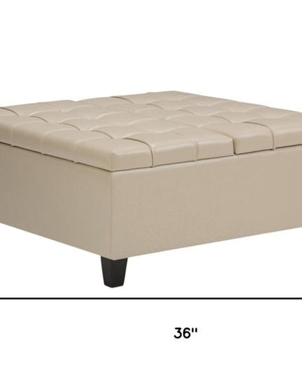36" Cream and Espresso Leather Cocktail Ottoman With Storage