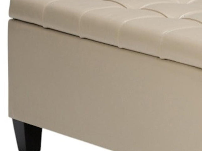 36" Cream and Espresso Leather Cocktail Ottoman With Storage