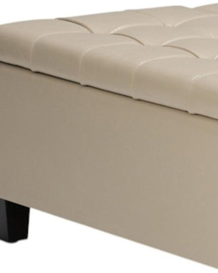 36" Cream and Espresso Leather Cocktail Ottoman With Storage