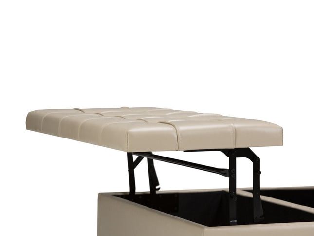 36" Cream and Espresso Leather Cocktail Ottoman With Storage