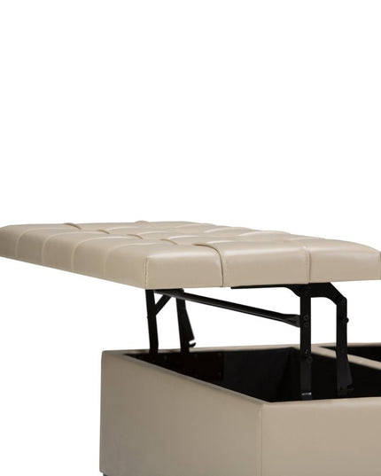 36" Cream and Espresso Leather Cocktail Ottoman With Storage