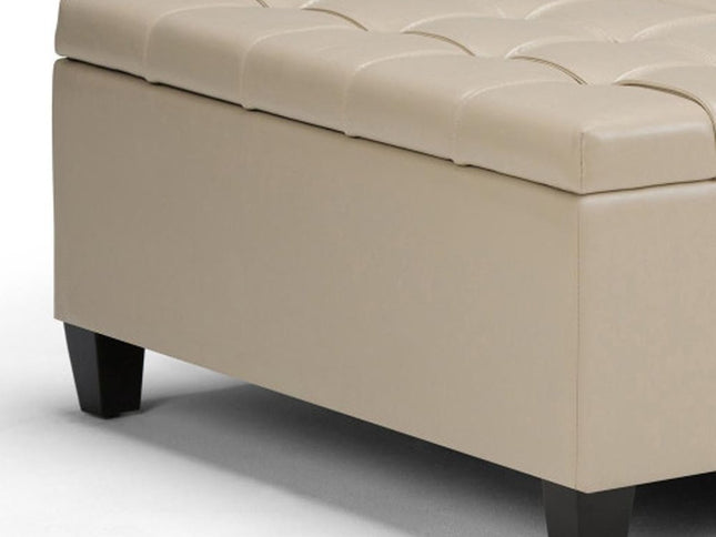36" Cream and Espresso Leather Cocktail Ottoman With Storage