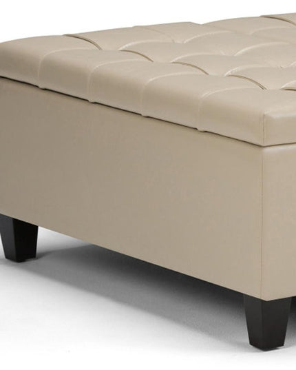 36" Cream and Espresso Leather Cocktail Ottoman With Storage