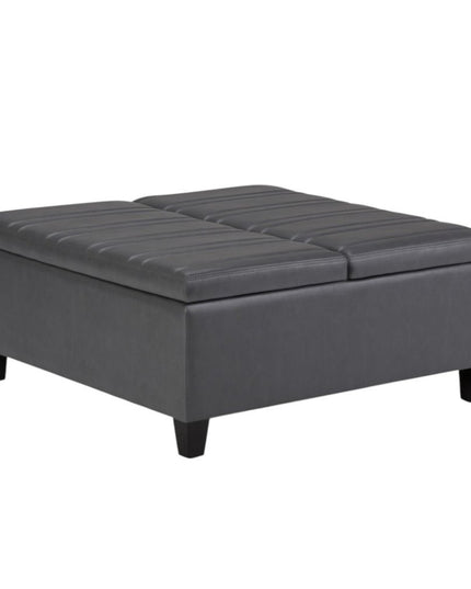 36" Gray and Espresso Leather Cocktail Ottoman With Storage