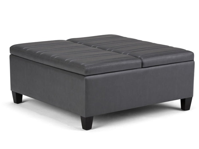 36" Gray and Espresso Leather Cocktail Ottoman With Storage