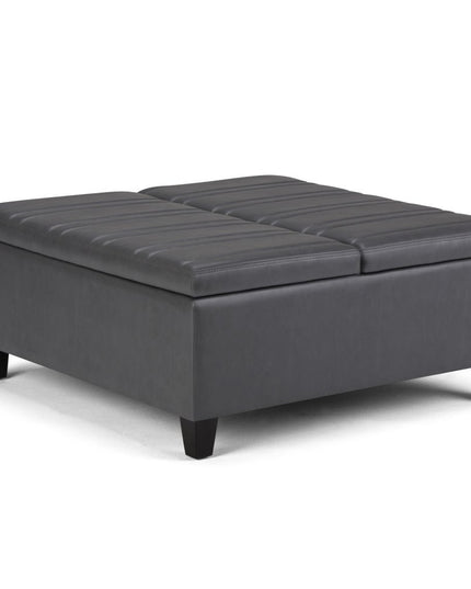 36" Gray and Espresso Leather Cocktail Ottoman With Storage