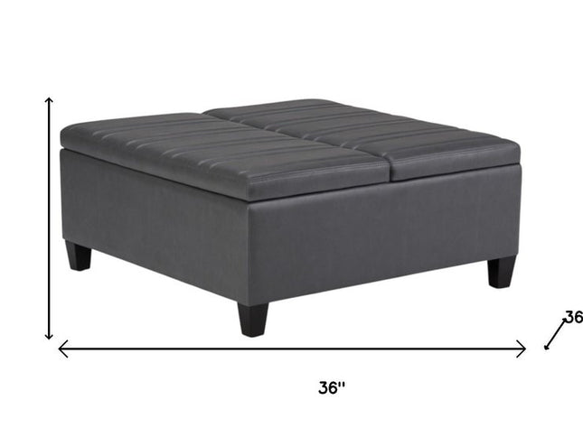 36" Gray and Espresso Leather Cocktail Ottoman With Storage
