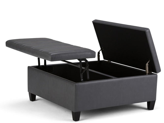 36" Gray and Espresso Leather Cocktail Ottoman With Storage