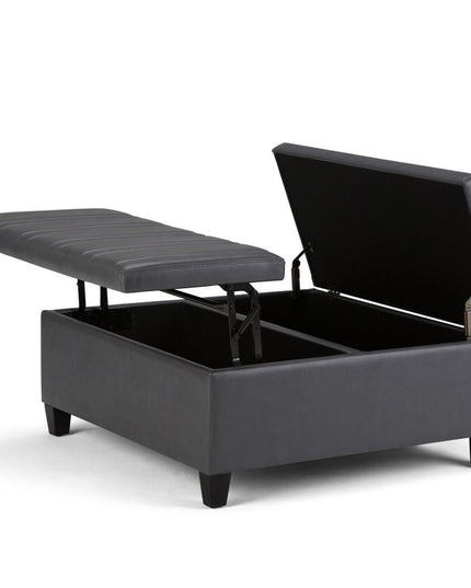 36" Gray and Espresso Leather Cocktail Ottoman With Storage