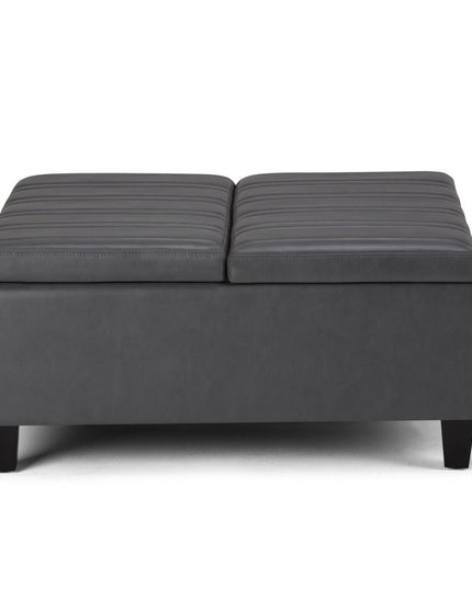 36" Gray and Espresso Leather Cocktail Ottoman With Storage