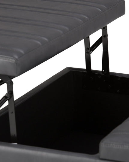 36" Gray and Espresso Leather Cocktail Ottoman With Storage