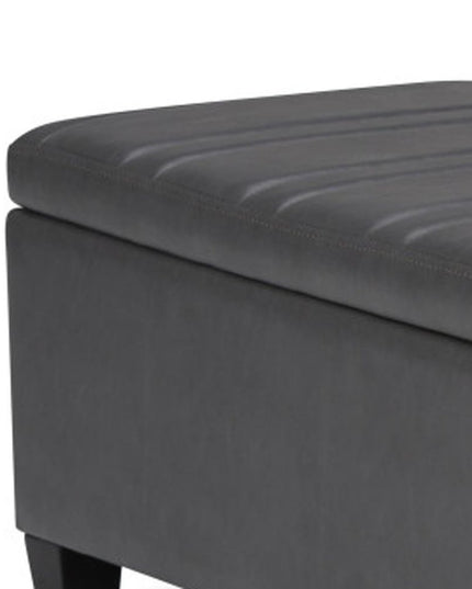 36" Gray and Espresso Leather Cocktail Ottoman With Storage