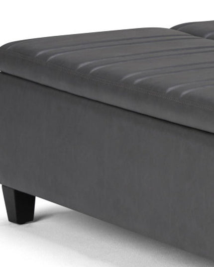 36" Gray and Espresso Leather Cocktail Ottoman With Storage