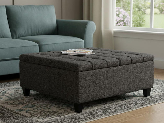 36" Ebony and Espresso Fabric Cocktail Ottoman With Storage