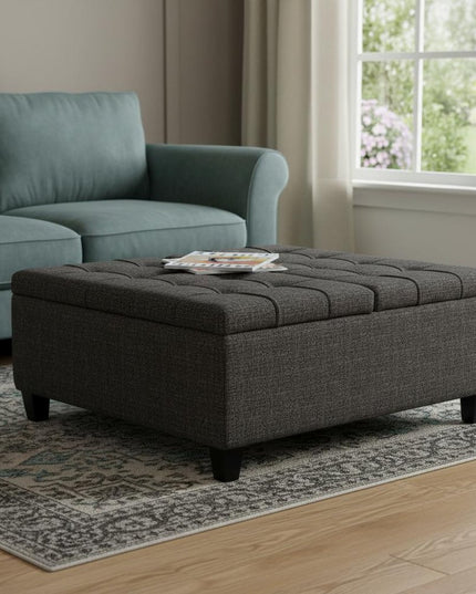 36" Ebony and Espresso Fabric Cocktail Ottoman With Storage