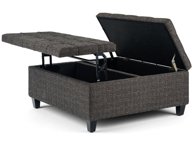 36" Ebony and Espresso Fabric Cocktail Ottoman With Storage