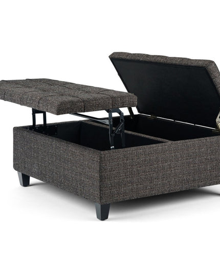 36" Ebony and Espresso Fabric Cocktail Ottoman With Storage