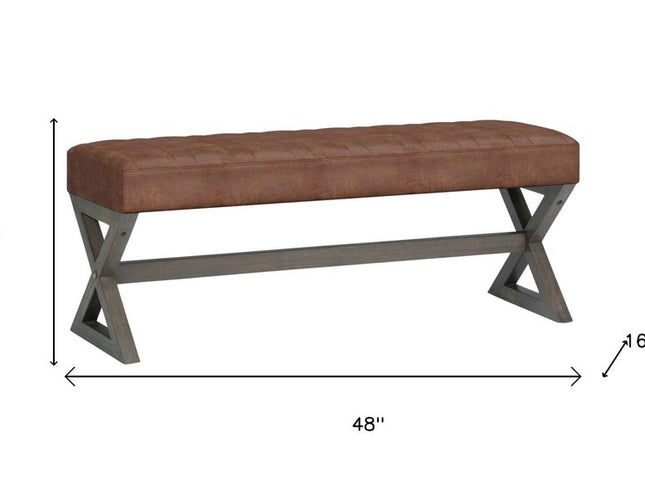 48" Brown Leather Ottoman