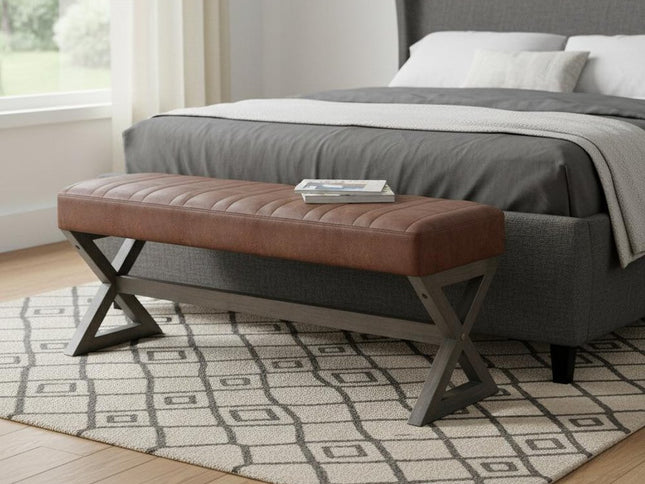 48" Brown Leather Ottoman