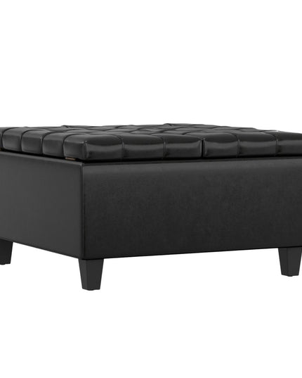 30" Black Leather Cocktail Ottoman With Storage