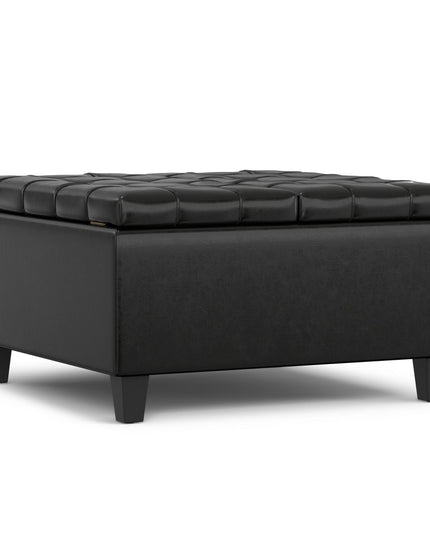30" Black Leather Cocktail Ottoman With Storage