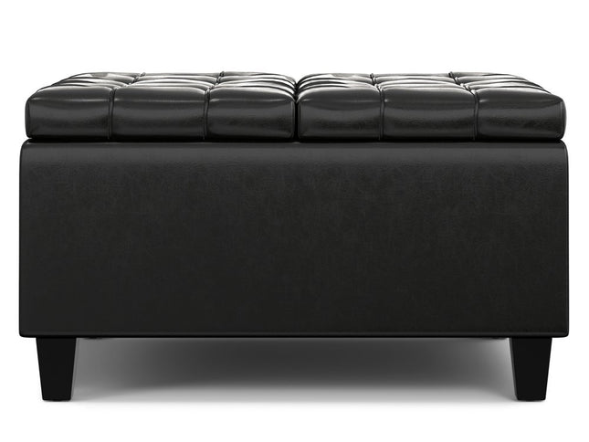 30" Black Leather Cocktail Ottoman With Storage