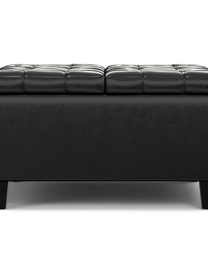 30" Black Leather Cocktail Ottoman With Storage