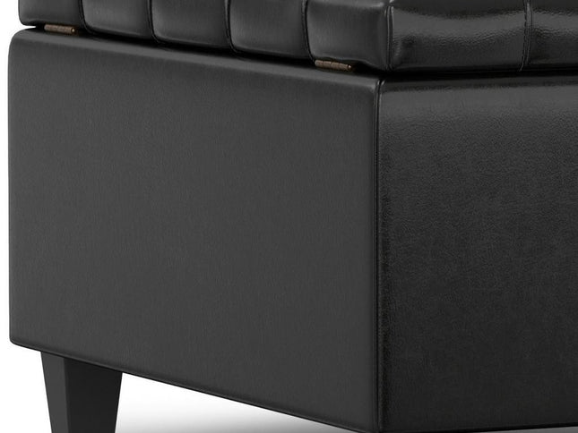 30" Black Leather Cocktail Ottoman With Storage