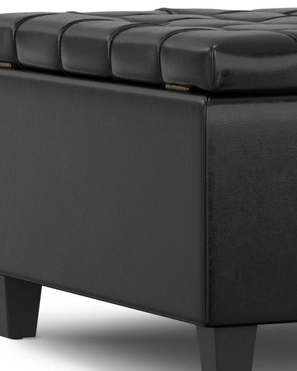 30" Black Leather Cocktail Ottoman With Storage