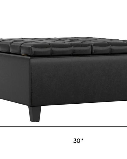 30" Black Leather Cocktail Ottoman With Storage
