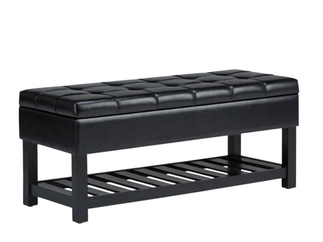43" Black and Espresso Leather Ottoman With Storage