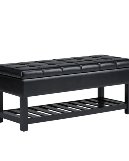 43" Black and Espresso Leather Ottoman With Storage