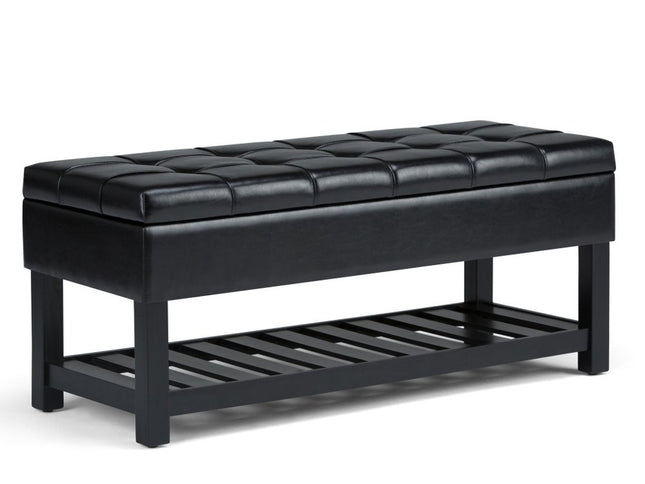 43" Black and Espresso Leather Ottoman With Storage