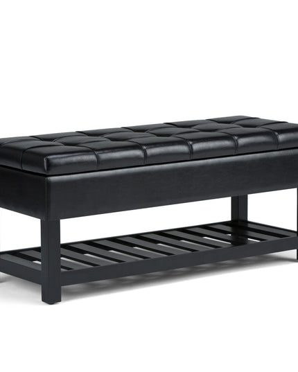 43" Black and Espresso Leather Ottoman With Storage