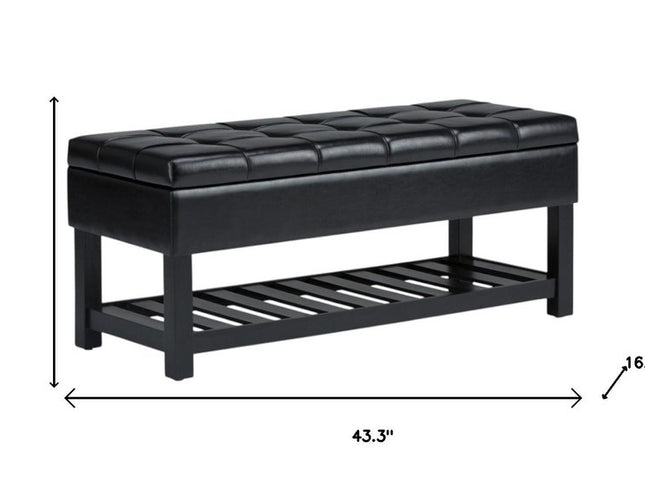 43" Black and Espresso Leather Ottoman With Storage