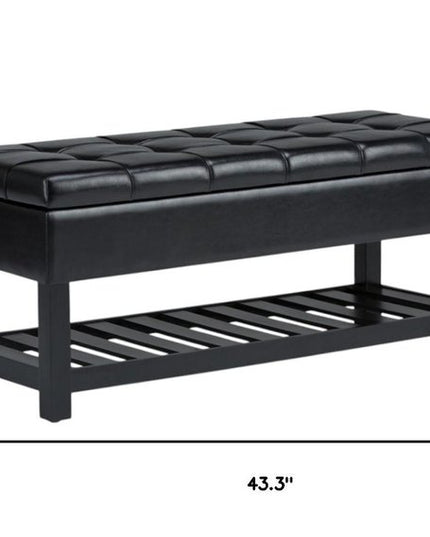 43" Black and Espresso Leather Ottoman With Storage