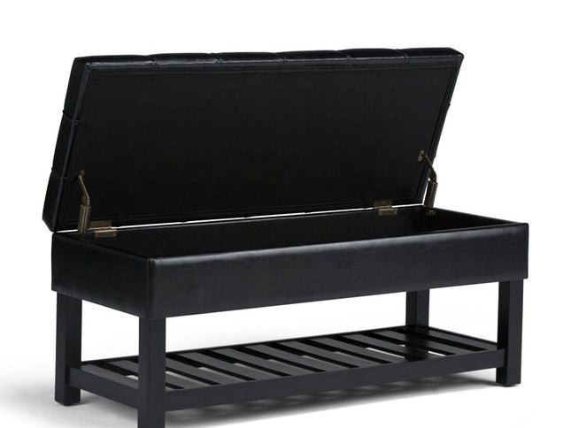 43" Black and Espresso Leather Ottoman With Storage