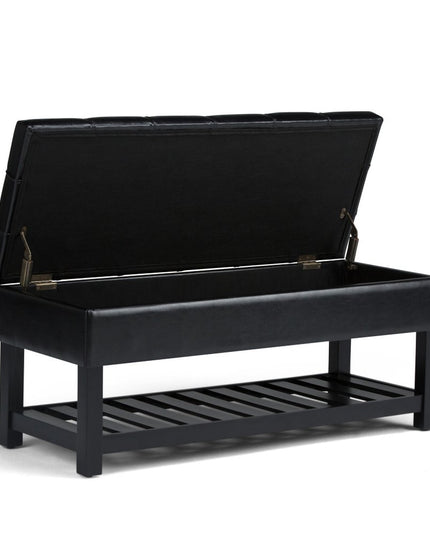 43" Black and Espresso Leather Ottoman With Storage