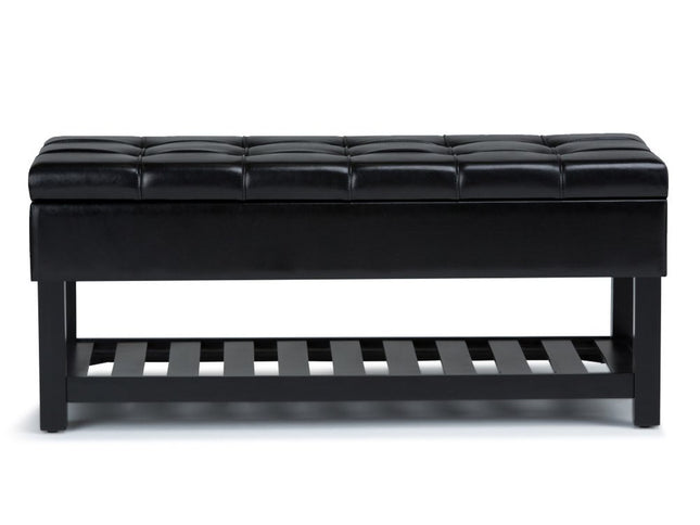 43" Black and Espresso Leather Ottoman With Storage