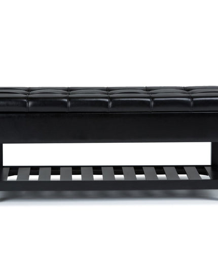 43" Black and Espresso Leather Ottoman With Storage