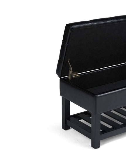 43" Black and Espresso Leather Ottoman With Storage