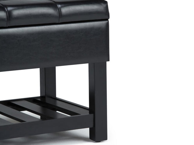 43" Black and Espresso Leather Ottoman With Storage
