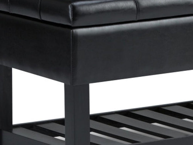 43" Black and Espresso Leather Ottoman With Storage