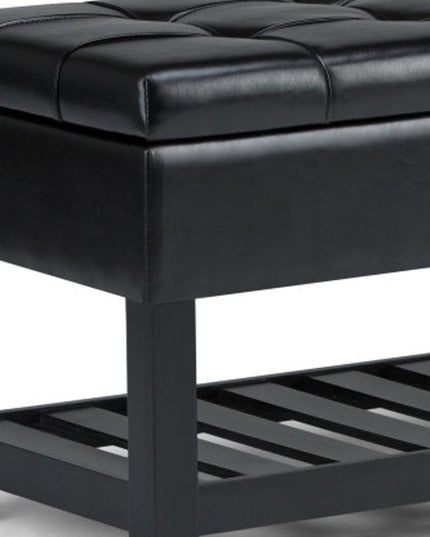 43" Black and Espresso Leather Ottoman With Storage