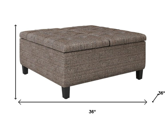 36" Brown and Dark Brown Fabric Cocktail Ottoman With Storage