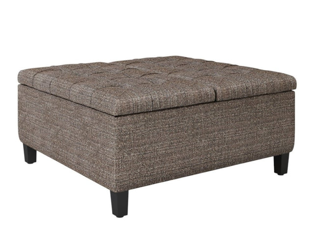 36" Brown and Dark Brown Fabric Cocktail Ottoman With Storage