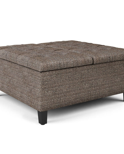 36" Brown and Dark Brown Fabric Cocktail Ottoman With Storage