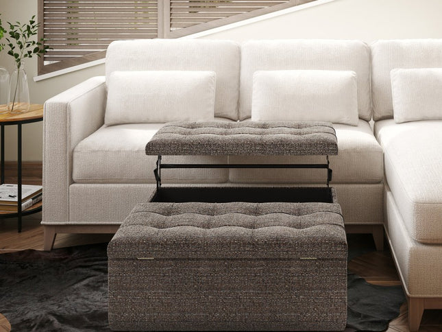 36" Brown and Dark Brown Fabric Cocktail Ottoman With Storage