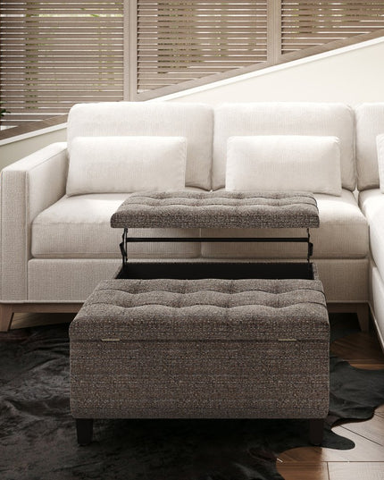 36" Brown and Dark Brown Fabric Cocktail Ottoman With Storage