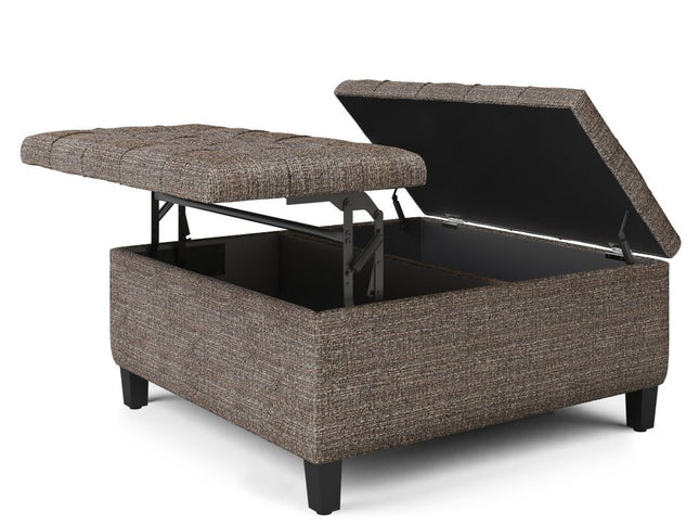 36" Brown and Dark Brown Fabric Cocktail Ottoman With Storage